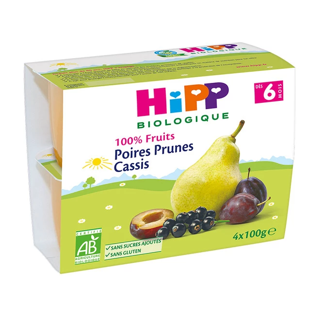 Compote bébé BIO poires/ prunes/ cassis dès 6mois 4x100g - HIPP