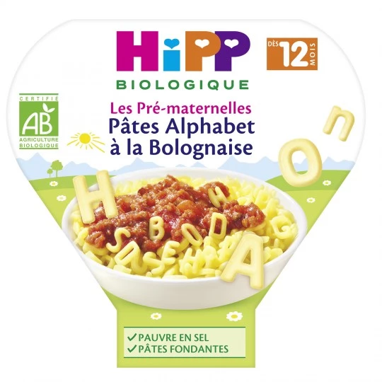 Plat bébé pâtes alphabet & bolognaise Bio dès 12 mois 230g - HIPP
