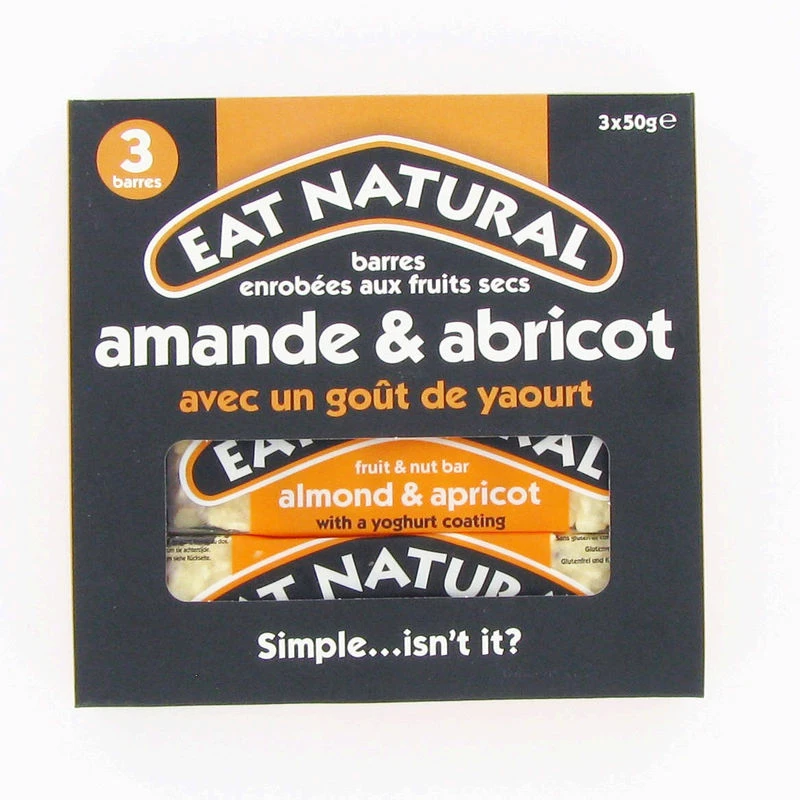 barres enrobées aux fruits secs amande et abricot x3 150g - EAT NATURAL