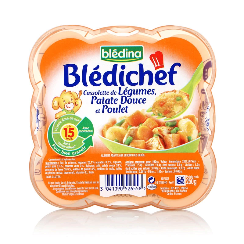 Plat bébé légumes/patates douces/ poulet dès 15 mois 250g - BLEDINA