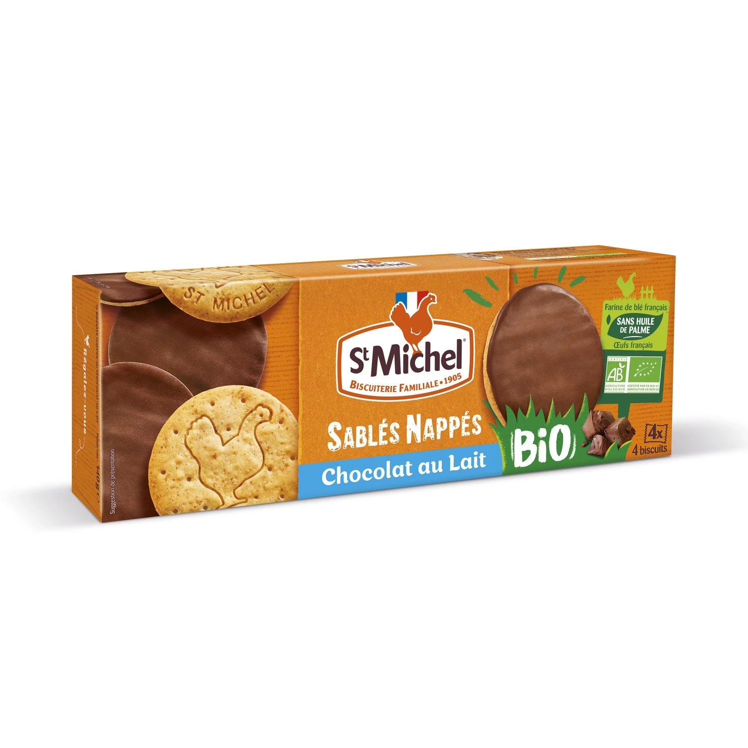 Organic milk chocolate shortbread biscuits 140g - ST MICHEL