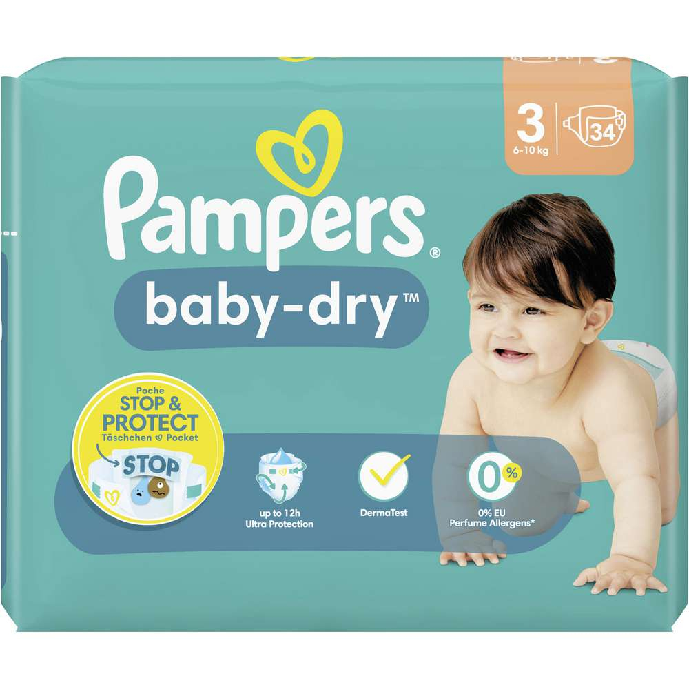 PAMPERS COUCHE BABY-DRY TAILLE 3 (6-10KG) - 34 SOFÁS