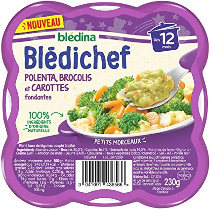 Grossiste Plat bébé dès 12 mois polenta brocolis & carottes 2x230g