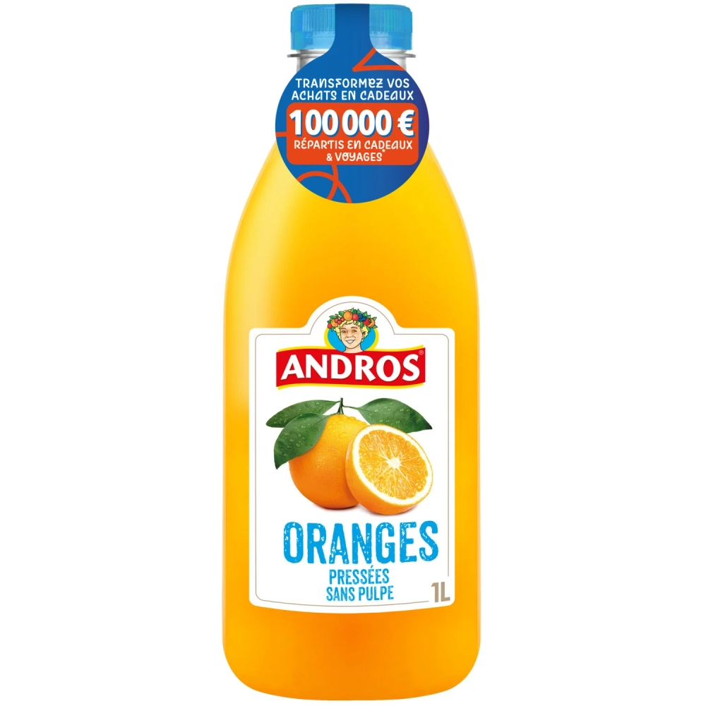 Jus d'oranges pressées sans pulpe 100% pur jus sans sucres ajoutés - ANDROS