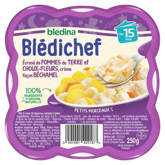 Món ăn cho bé từ 15 tháng khoai tây nghiền và súp lơ; Kem dưỡng kiểu Blédichef béchamel 250g - BLÉDINA