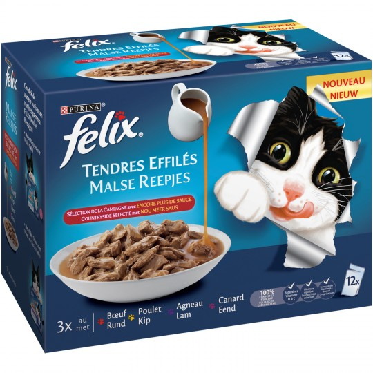 Felix guloseimas para gatos adultos com carne bovina, frango e cordeiro 12x85g - PURINA