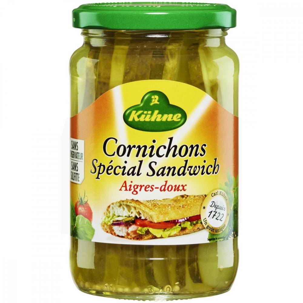 Cornichons Spécial Sandwich Aigres-doux. 185g - KUHNE