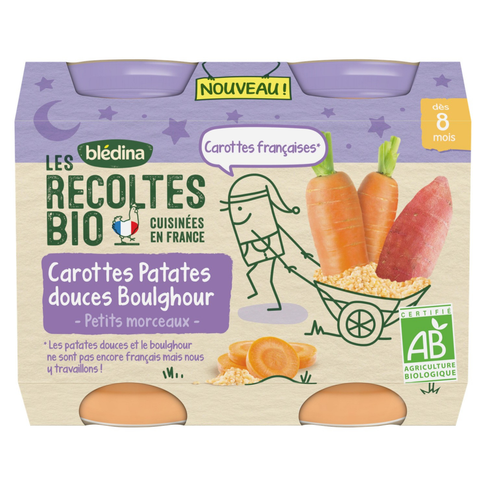 Горшки Les Récoltes Морковь Сладкий картофель Булгур 2x200г - BLEDINA