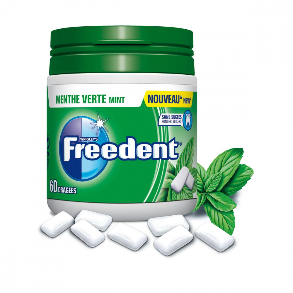 Green Mint Chewing Gum Without Sugar; 60 sugared almonds - FREEDENT  wholesaler