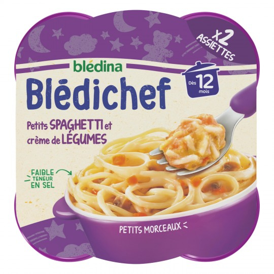 12か月からのベビーディッシュ 小さなスパゲッティと野菜クリーム ブレディシェフ 2x230g - BLÉDINA