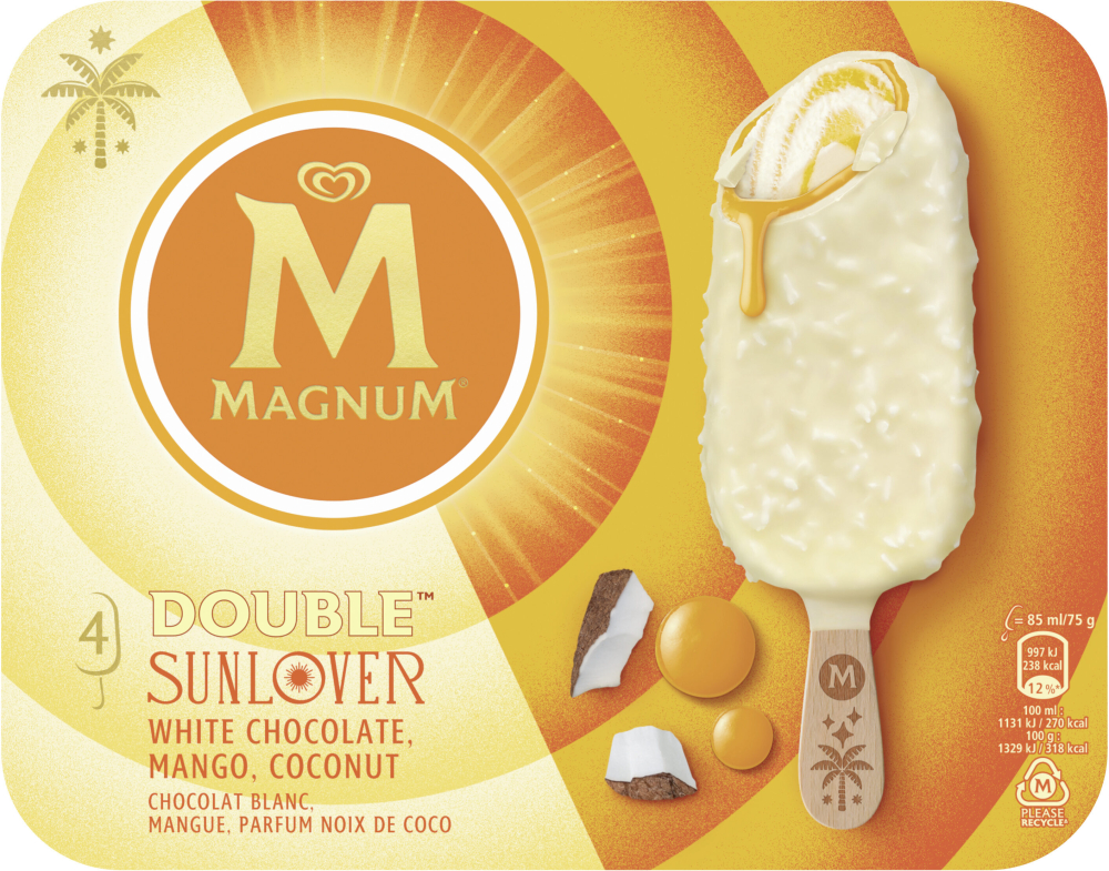 Glace Bâtonnet Double Sunlover Chocolat Blanc Mangue Coco X4 - Magnum
